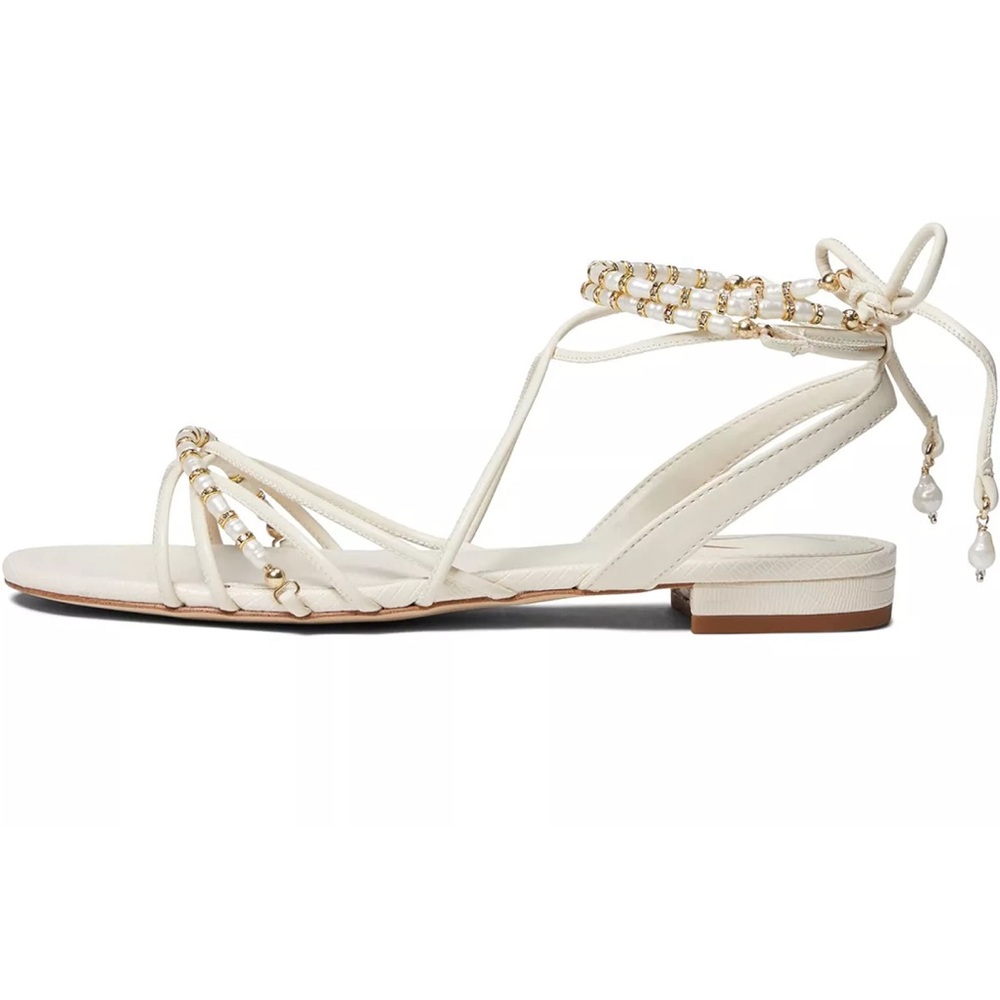 Sam Edelman Tatianna Ivory Rounded Open Toe Tie Up Strappy Embellished Sandals